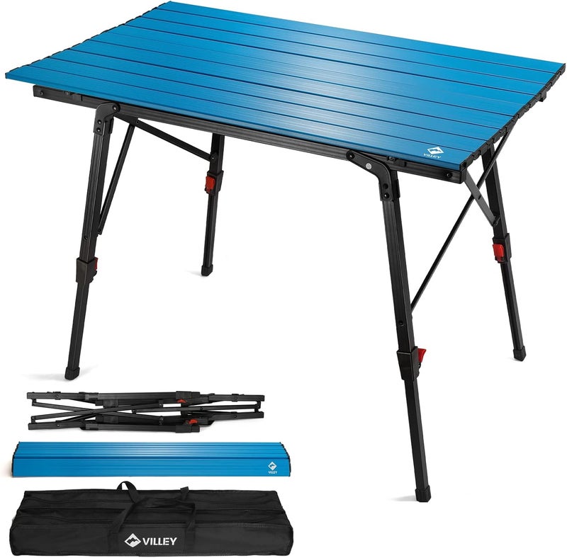 VILLEY Portable Camping Table with Adjustable Legs, Lightweight Aluminum Folding Beach Table with Carrying Bag for Outdoor Cooking, Picnic, Beach, Backyards, BBQ and Party - Image 1